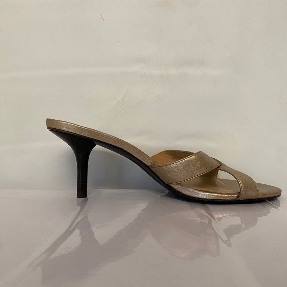 Michael Kors Gold Leather Crisscross High Heel Slide In Sandals Size 8 M